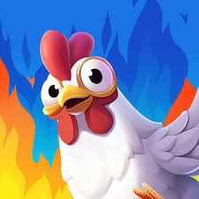 Funny Chicken Catcher gameplay showing white chicken collecting golden eggs with power-ups