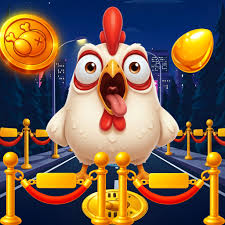 Funny Chicken Catcher gameplay showing white chicken collecting golden eggs with power-ups